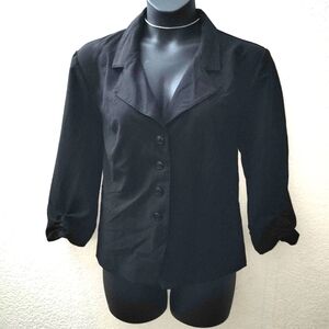 Black Soft Taylored 4 Button Blazer Ruched Wrists Plus Size 24W
